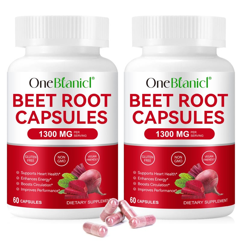 Beetroot Capsules, 120 Capsules Beetroot Supplement 1300mg, Nitric Oxide Boost, Natural Beet Root Extract Rich in Vitamins & Minerals, Non-GMO, Vegan, Gluten-Free Raw Powder
